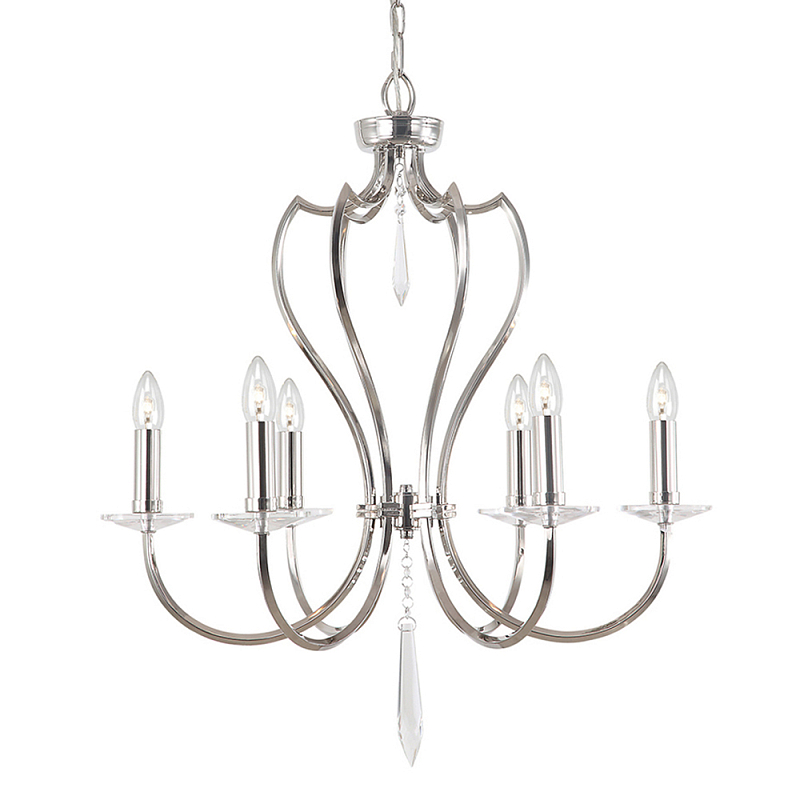 Люстра цвета никель с 6-ю лампами и стеклянными подвесками Elstead Lighting Никель Прозрачное Стекло в Перми | Loft Concept 