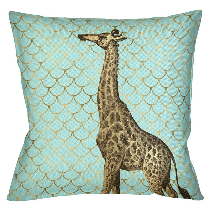 Подушка Safari light blue giraffe Бирюзовый Глянцевое золото в Перми | Loft Concept 