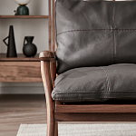 Кресло c каркасом из массива дерева и мягкой кожаной обивкой Walnut Armchair варинант исполнения - 10 | Loft Concept в Перми