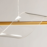 Люстра линейная золотистого цвета с двумя прозрачными волнистыми элементами Wave Line варинант исполнения - 9 | Loft Concept в Перми