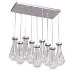Люстра с 9-ю прозрачными плафонами из стекла в форме капли на прямоугольном потолочном основании цвета хром Lucid Rain  варинант исполнения - 2 | Loft Concept в Перми