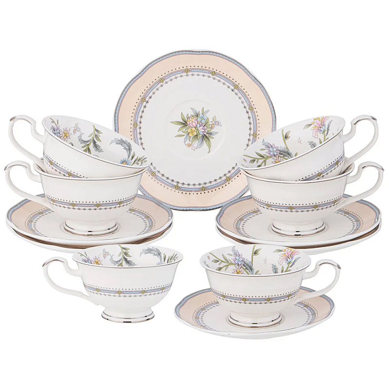 Чайный сервиз из фарфора на 6 персон 12 предметов Tea Flower Set Мульти в Перми | Loft Concept 