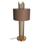 Настольная лампа с цилиндрическим абажуром из коричневой ткани и золотыми трубочками Brown Aura варинант исполнения - 2 | Loft Concept в Перми