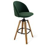 Барный стул со спинкой и металлической подставкой на 4-х деревянных ножках Зеленый Велюр Vendramin Chair варинант исполнения - 1 | Loft Concept в Перми