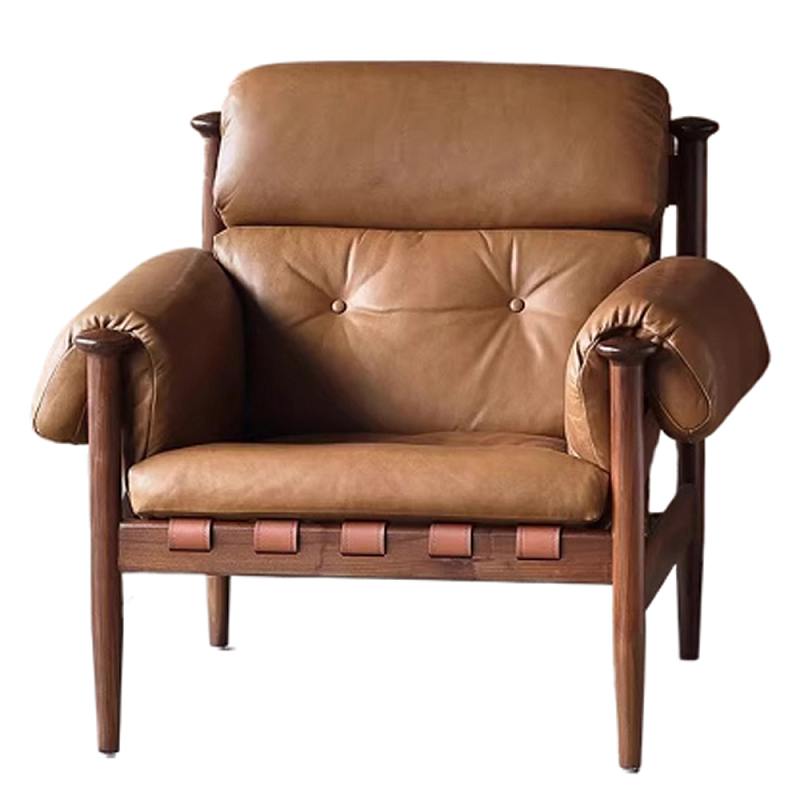 Кресло с деревянным каркасом и обивкой из натуральной кожи Medieval Furniture Коричневый Кресло с деревянным каркасом и обивкой из натуральной кожи Medieval Furniture Коричневый в Перми | Loft Concept