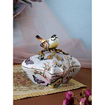 Шкатулка фиолетового цвета с рисунком бабочек и крышкой с фигуркой птицы на ветке Eden Garden варинант исполнения - 7 | Loft Concept в Перми