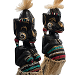 Комплект из 2-х деревянных статуэток Asmat Straw Headdress Statuettes Black Colorful Tattoo варинант исполнения - 3 | Loft Concept в Перми
