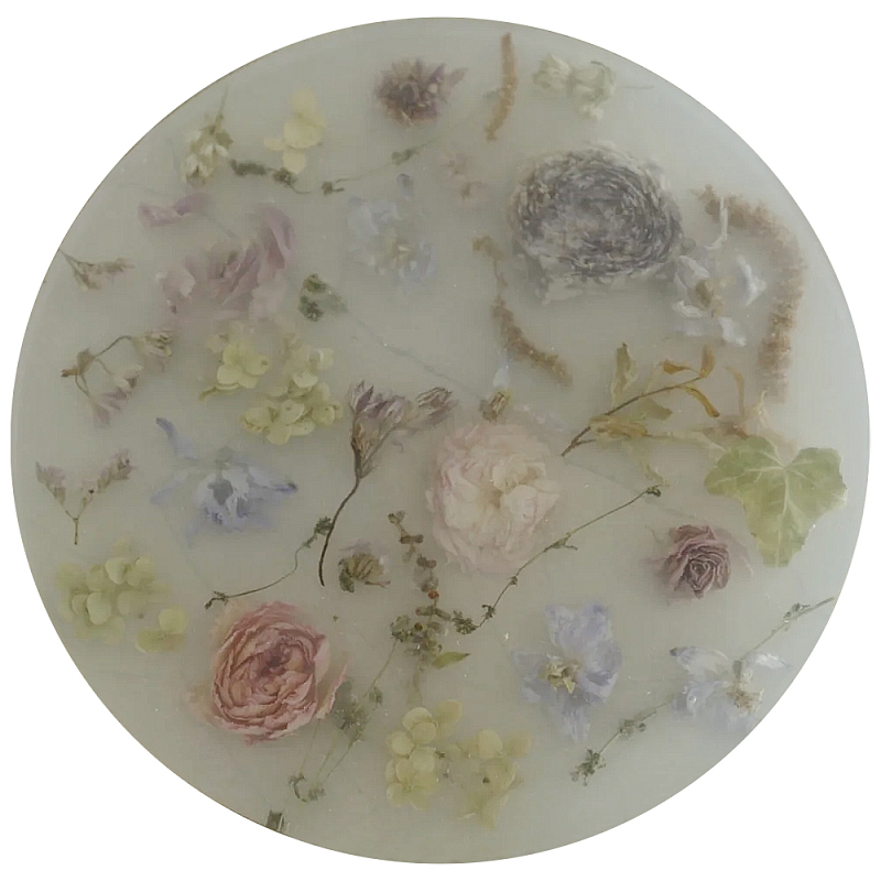 Круглый поднос из эпоксидной смолы с цветами белый Epoxy Resin Flowers Tray White Белый Мульти в Перми | Loft Concept 