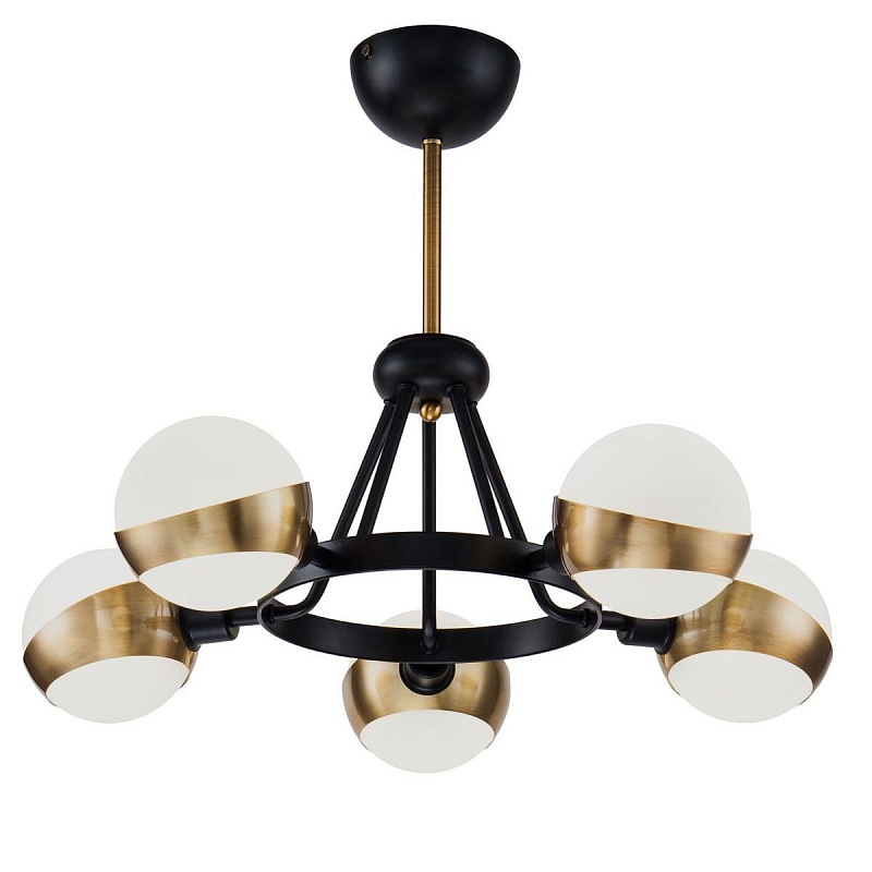 Люстра Hold Ball Brass Chandelier 5 Черный Белый Латунь в Перми | Loft Concept 