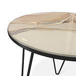 Стол журнальный с круглой столешницей из стекла на 3-х черных ножках Beige Marble варинант исполнения - 3 | Loft Concept в Перми