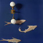 Обои с вышивкой ручной работы Deco Fish Aurum colourway on Caribbean Sea slub silk варинант исполнения - 2 | Loft Concept в Перми