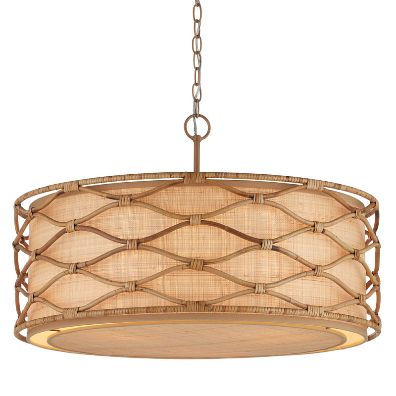 Подвесной светильник  из кованого железа и абажуром из ротанга Wicker Furniture Светло-коричневый  Бежевый в Перми | Loft Concept 