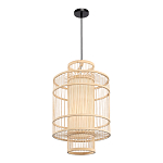 Подвесной светильник из деревянных прутьев с плафоном из натуральной ткани Light Inside the Cell варинант исполнения - 4 | Loft Concept в Перми