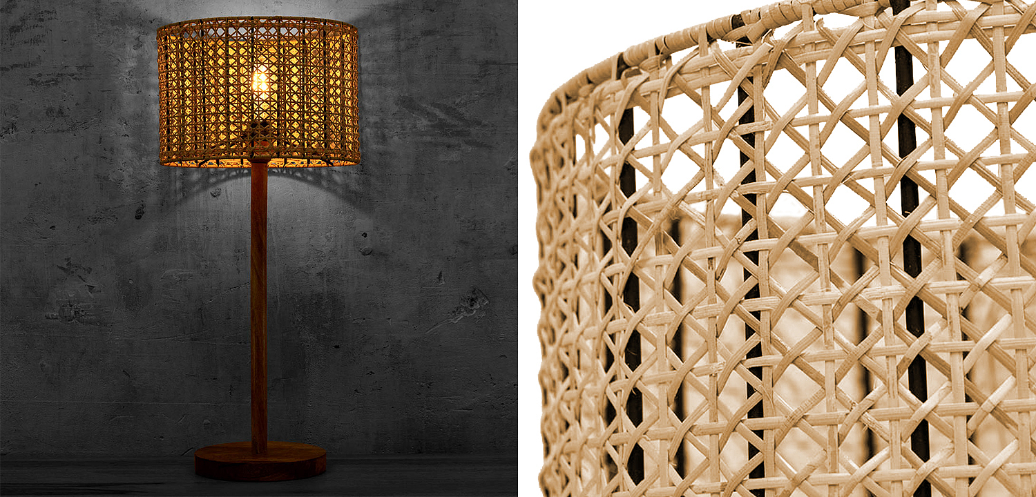 Деревянная настольная лампа с абажуром из ротанга Tamari Wicker Table Lamp Деревянная настольная лампа с абажуром из ротанга Tamari Wicker Table Lamp - Loft-Concept в Перми