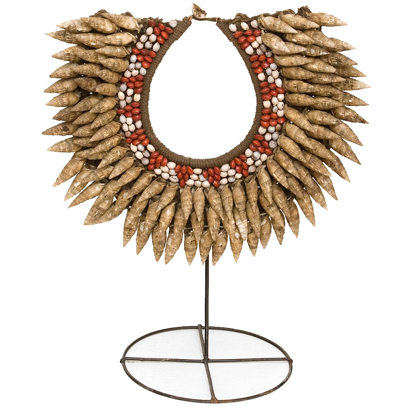 Этническое ожерелье из ракушек на подставке Ethnic Necklace Sharp Shells Коричневый Красный Белый в Перми | Loft Concept 